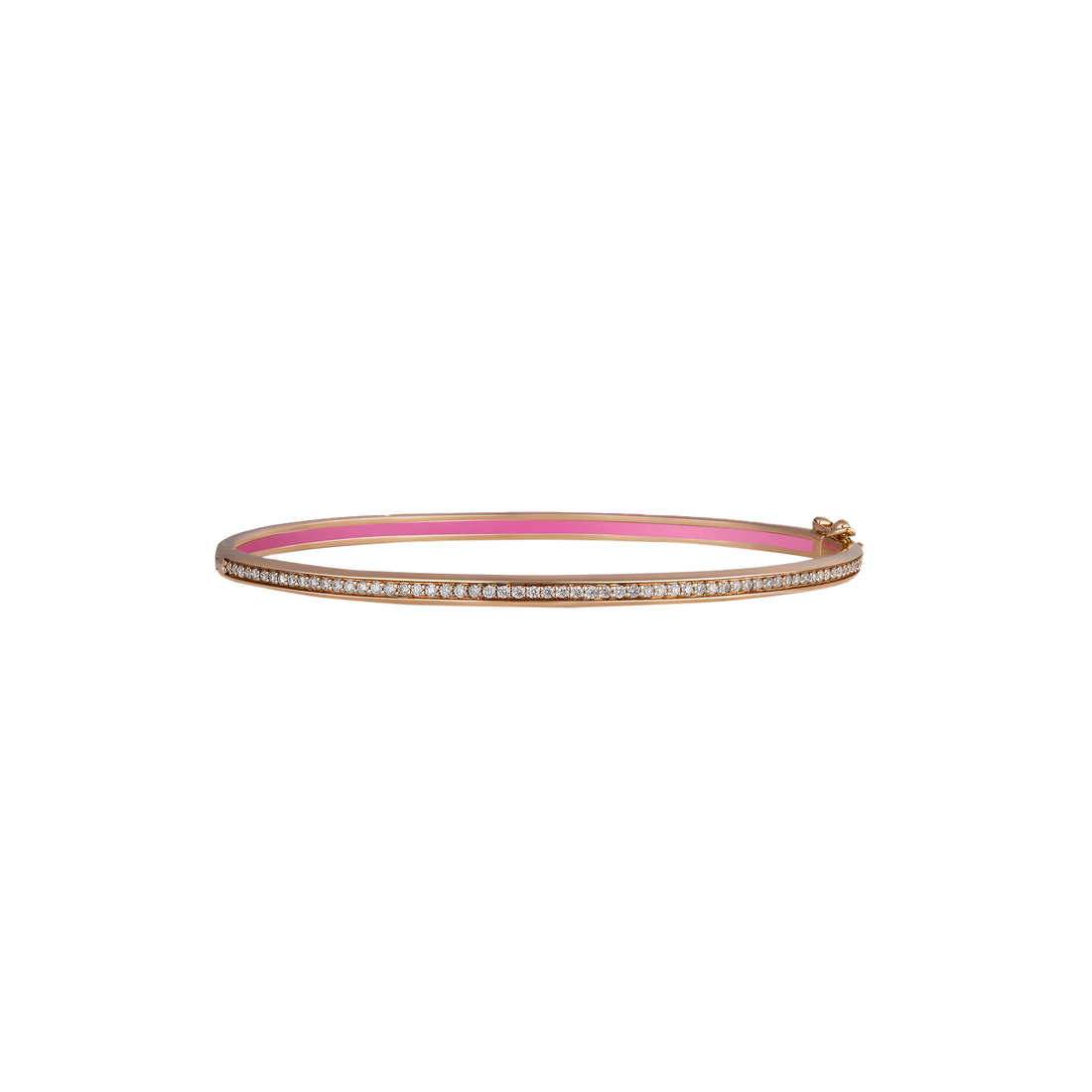 Bangle in 18K yellow gold with VS-G diamonds and pink enamel