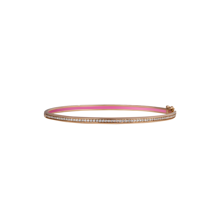 Bangle in 18K yellow gold with VS-G diamonds and pink enamel