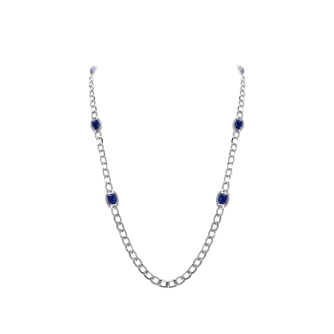 Necklace in 18K white gold with VS-G diamonds and Lapis stone