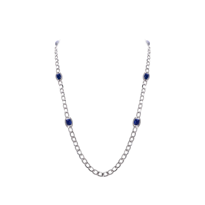 Necklace in 18K white gold with VS-G diamonds and Lapis stone