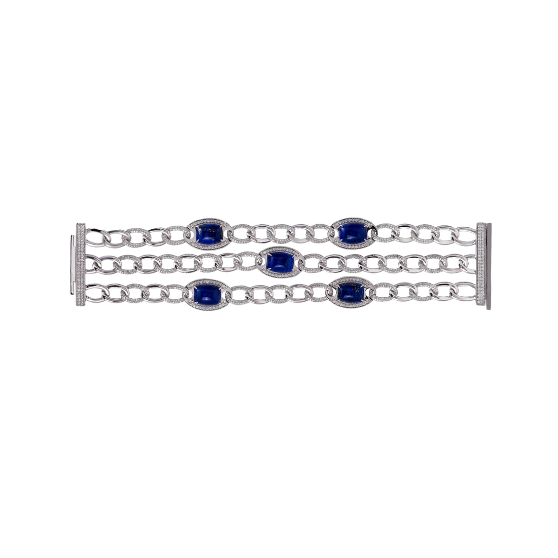 Bracelet in 18K white gold with VS-G diamonds and Lapis stone - Art deco