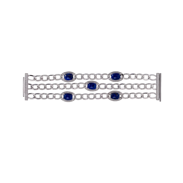 Bracelet in 18K white gold with VS-G diamonds and Lapis stone - Art deco
