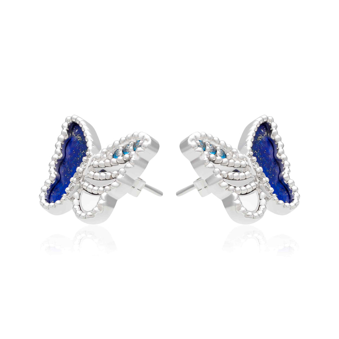 Fly away Collection Earring in 18k White Gold with Blue Enamel