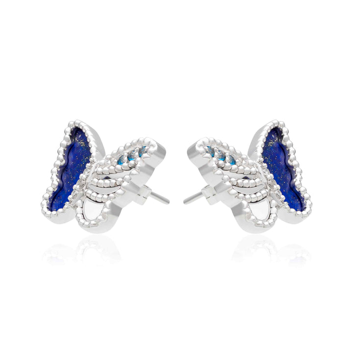 Fly away Collection Earring in 18k White Gold with Blue Enamel