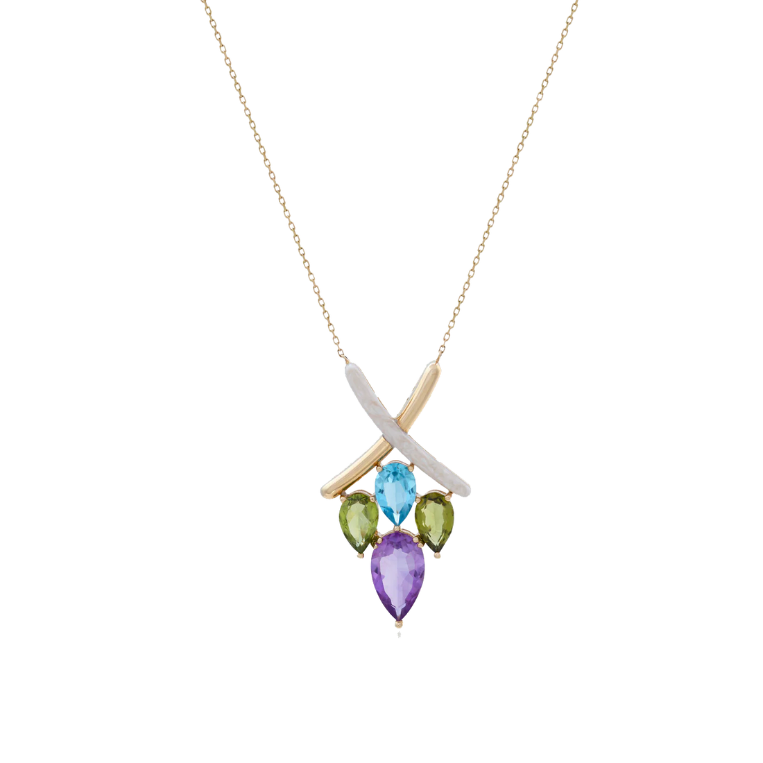 Eye Candy Necklace In 18K Yellow Gold With MOP Enamel, Peridot