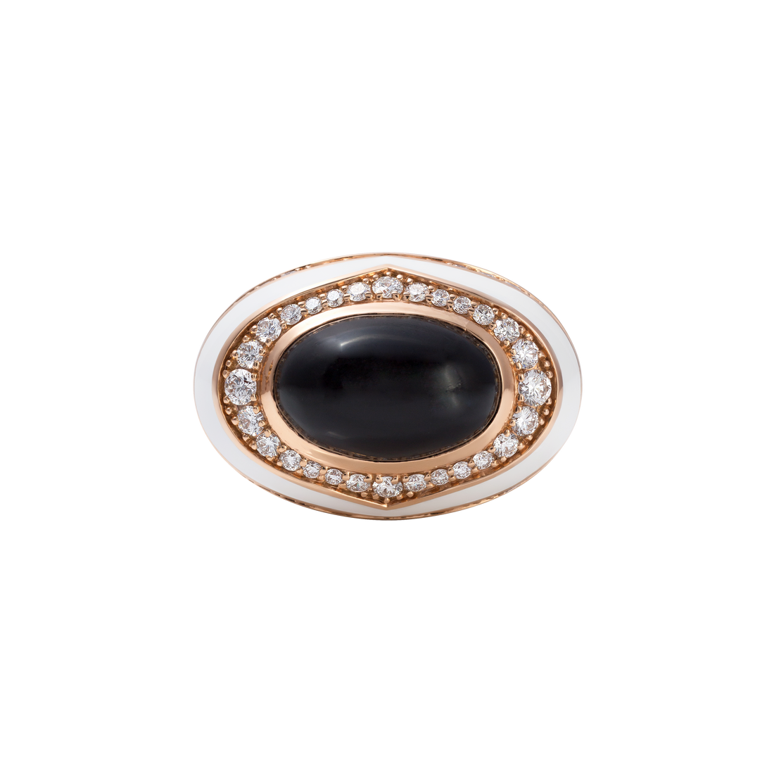 Ring in 18K rose gold with VS-G Diamonds and black/white enamel