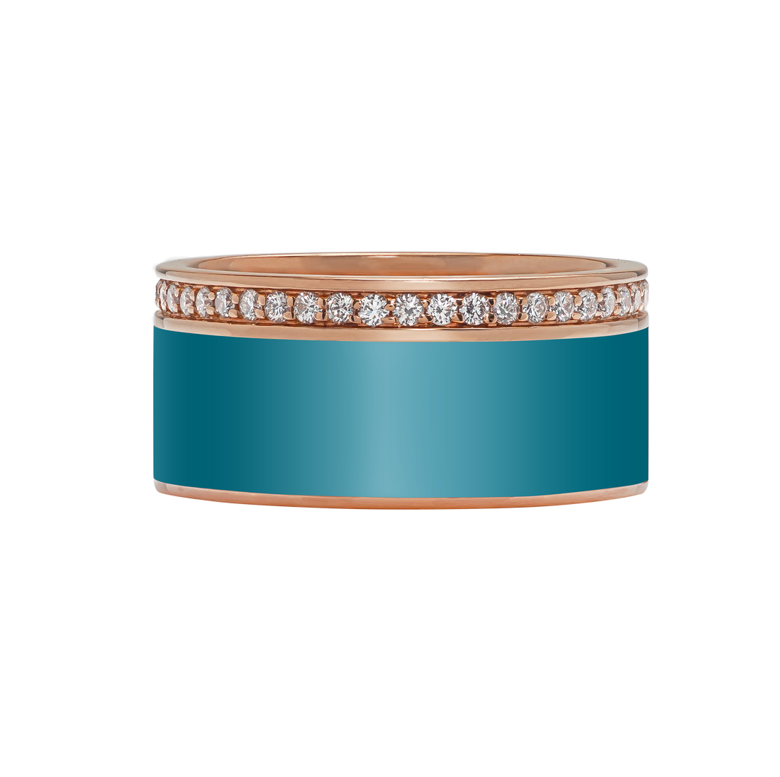 Ring In 18K Rose Gold With VS-G Diamonds And Turquoise Enamel