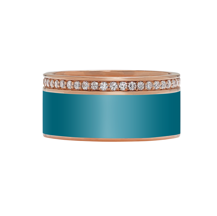 Ring In 18K Rose Gold With VS-G Diamonds And Turquoise Enamel