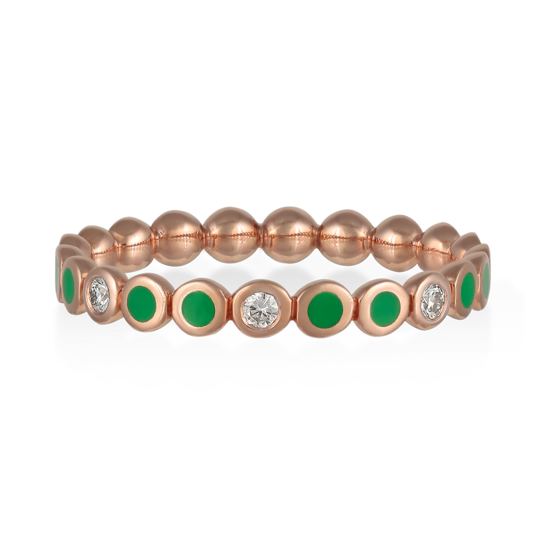 Ring in 18K rose gold with VS-G diamonds and green enamel