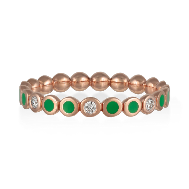 Ring in 18K rose gold with VS-G diamonds and green enamel