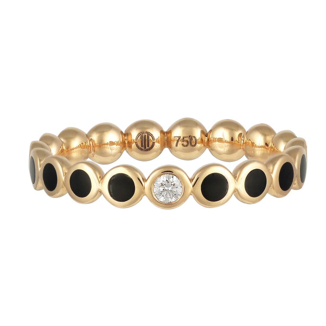 Ring in 18K yellow gold with VS-G diamonds and black enamel