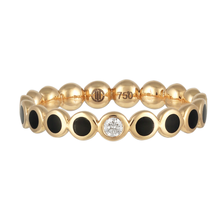 Ring in 18K yellow gold with VS-G diamonds and black enamel