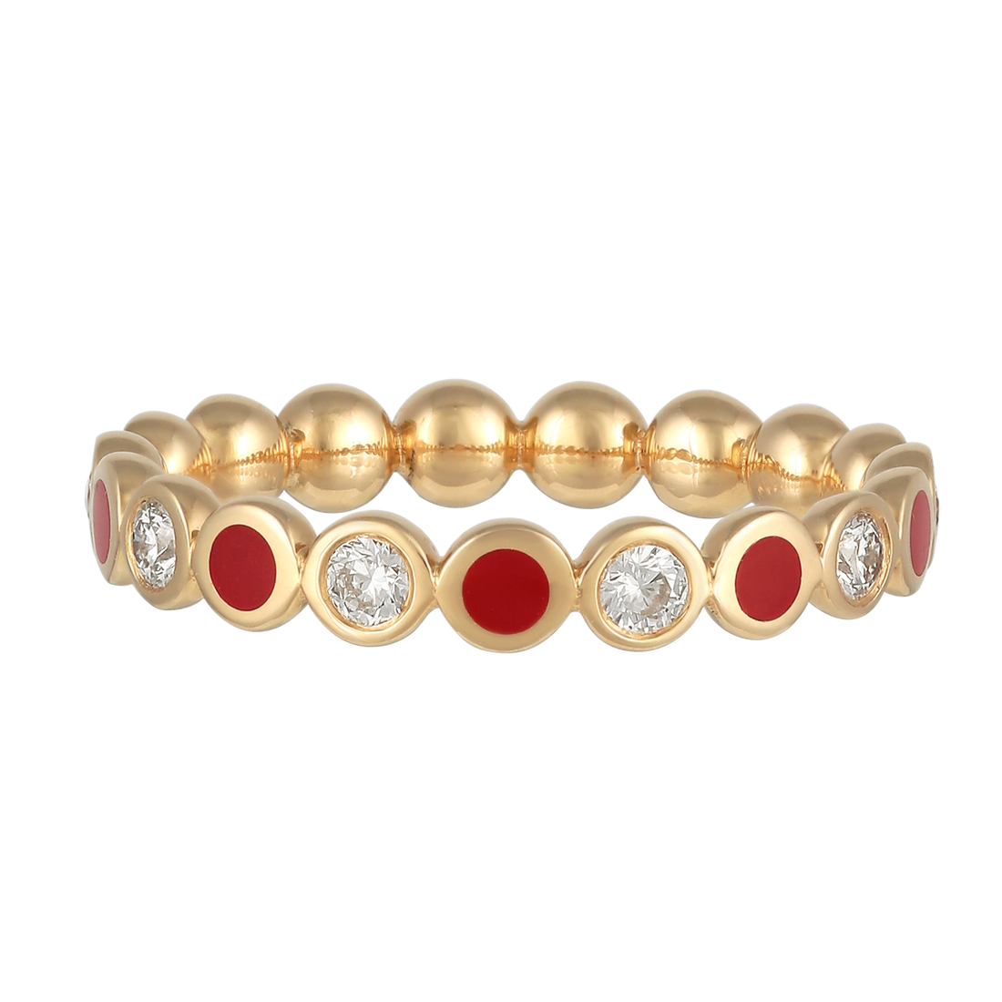 Ring in 18K yellow gold with VS-G diamonds and red enamel