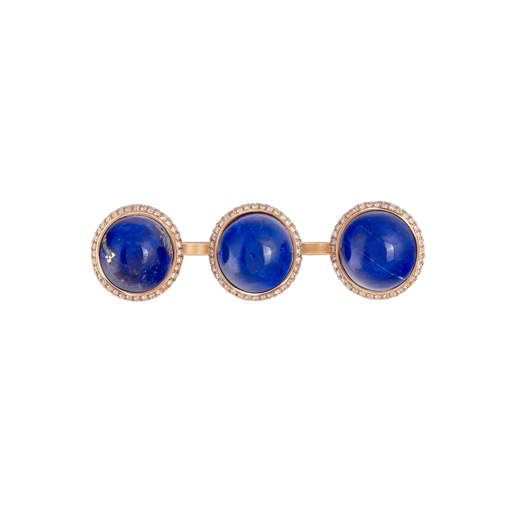 Double ring in 18K rose gold with VS-G diamonds and Lapis stone