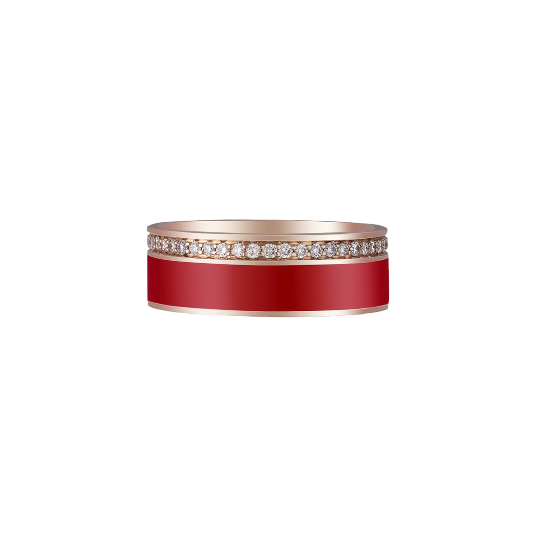 Ring in 18K rose gold with VS-G diamonds and red enamel