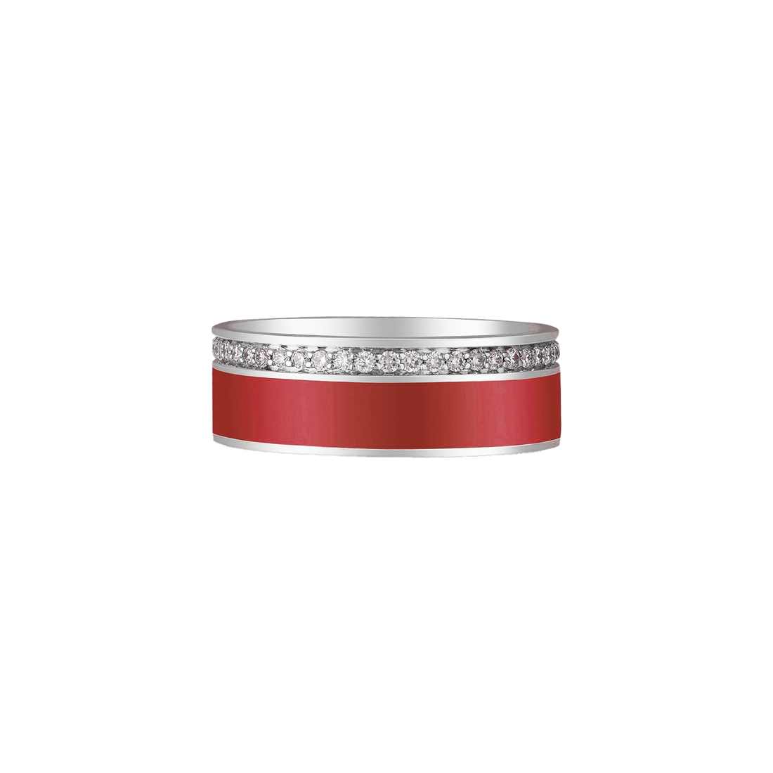 Ring in 18K rose gold with VS-G diamonds and red enamel