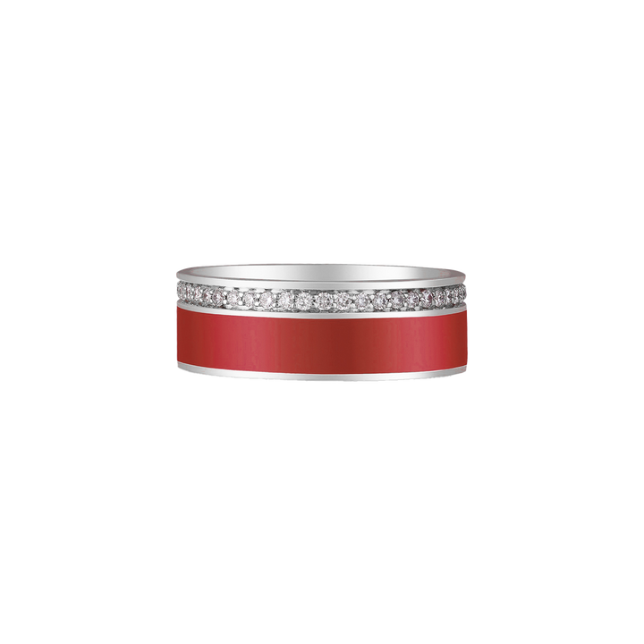 Ring in 18K rose gold with VS-G diamonds and red enamel