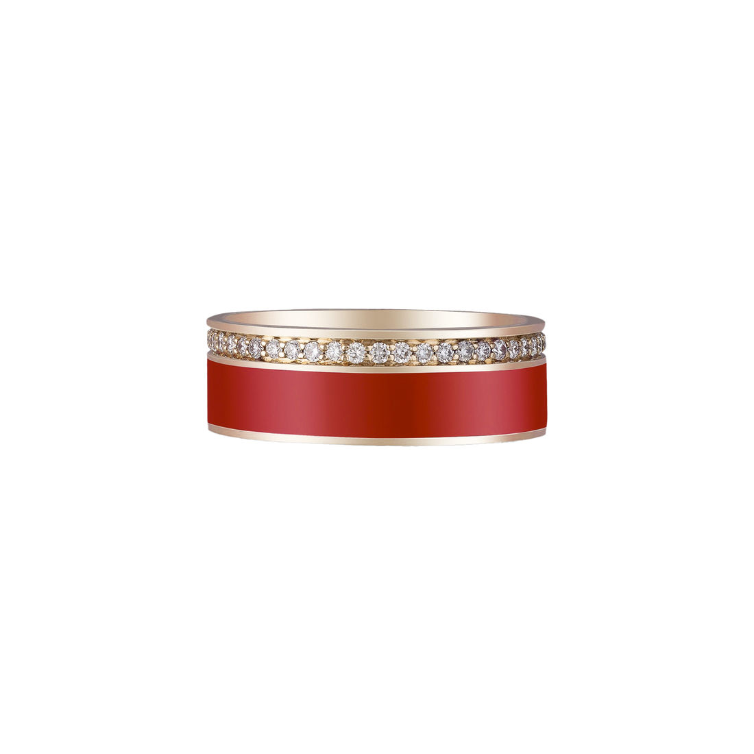 Ring in 18K rose gold with VS-G diamonds and red enamel