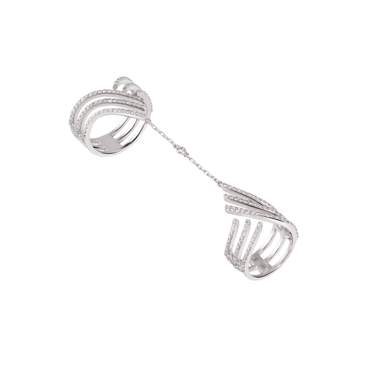 Double Ring In 18K Yellow Gold With VS-G Diamond