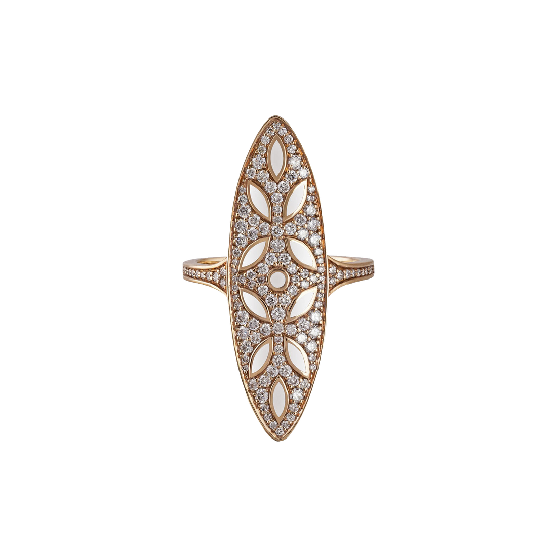Ring in 18K rose gold with VS-G diamonds and white enamel