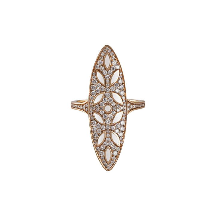 Ring in 18K rose gold with VS-G diamonds and white enamel