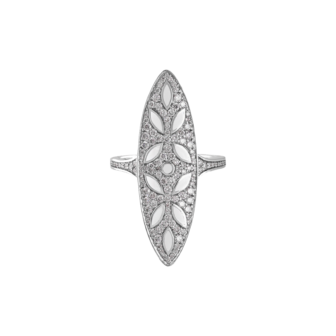 Ring in 18K rose gold with VS-G diamonds and white enamel