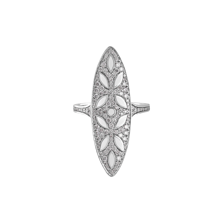 Ring in 18K rose gold with VS-G diamonds and white enamel