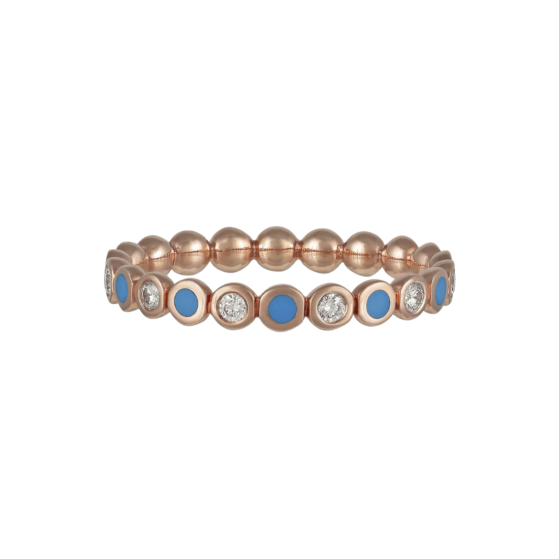 Ring in 18K rose gold with VS-G diamonds and turquoise enamel