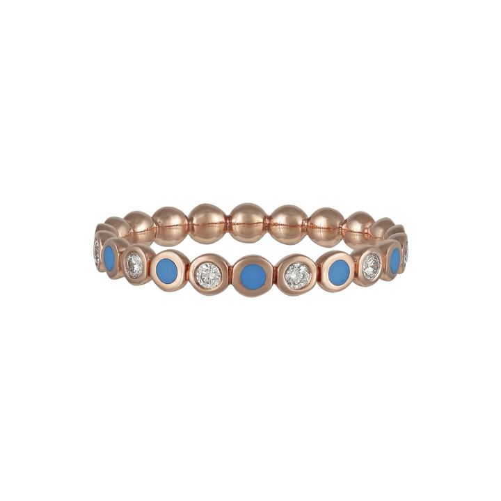 Ring in 18K rose gold with VS-G diamonds and turquoise enamel