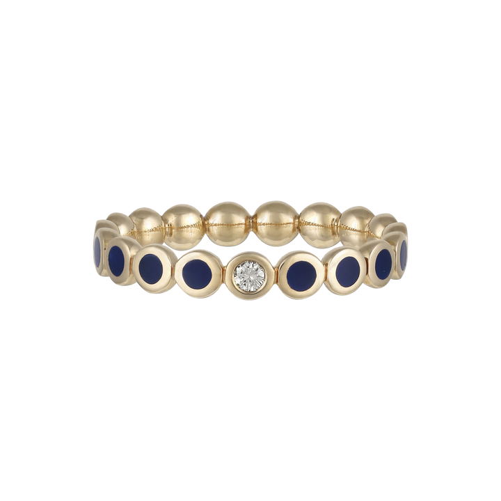 Ring in 18K Rose Gold with VS-G diamonds and blue Enamel