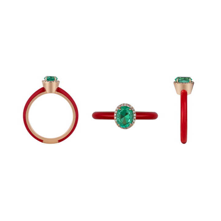 Eye Candy Ring in 18K rose gold with VS-G diamonds, Emerald stone