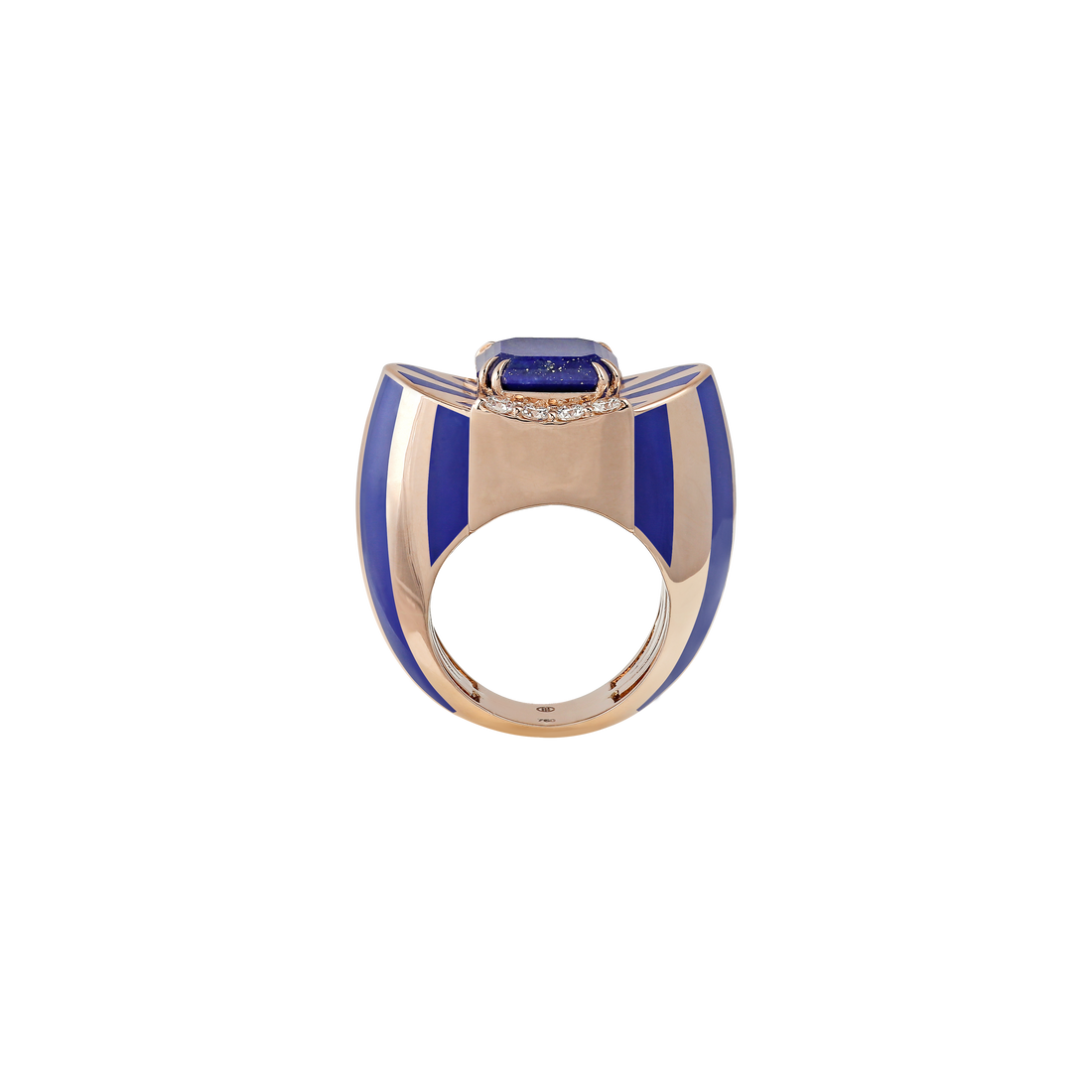 Ring in 18K Rose Gold with VS-G Diamonds, Lapis stone and blue enamel