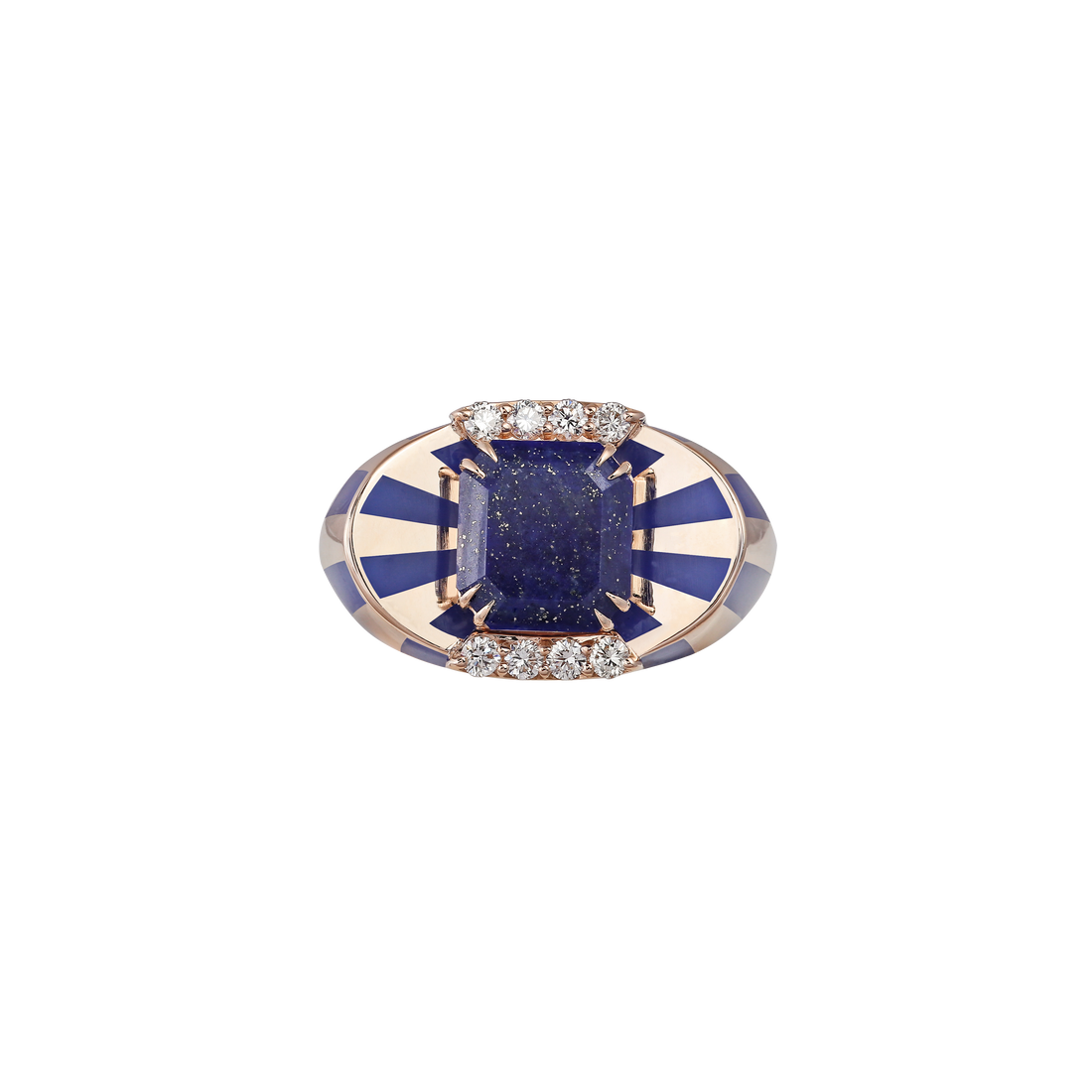 Ring in 18K Rose Gold with VS-G Diamonds, Lapis stone and blue enamel