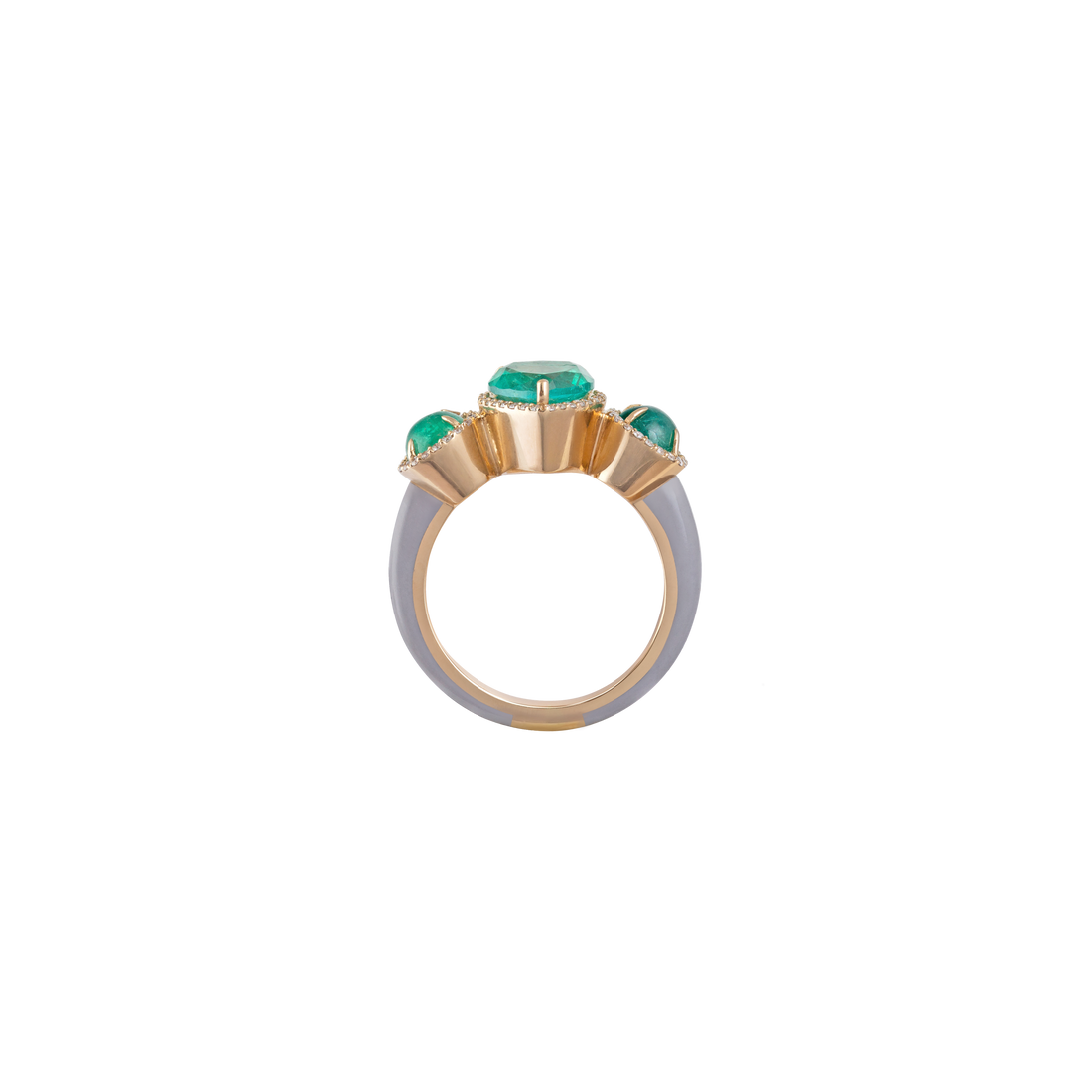 Eye Candy Ring in 18K yellow gold with VS-G diamonds, Emerald stone
