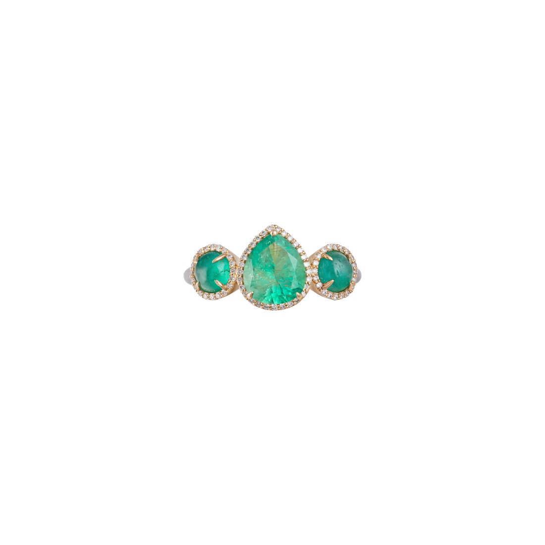Eye Candy Ring in 18K yellow gold with VS-G diamonds, Emerald stone