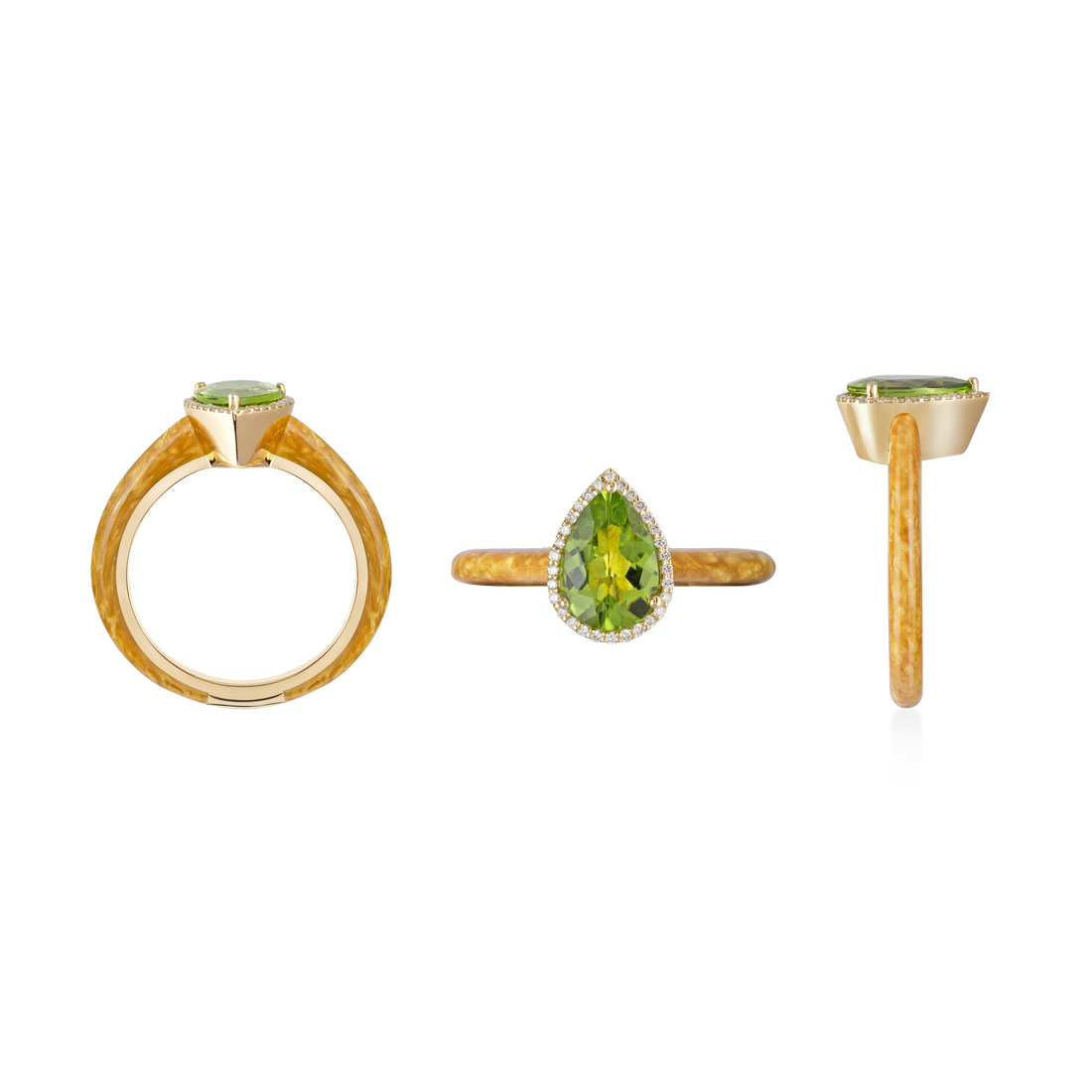 Eye Candy Ring in 18K yellow gold with VS-G diamonds, Peridot stone