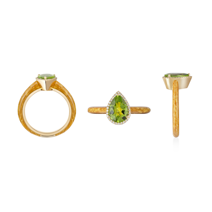 Eye Candy Ring in 18K yellow gold with VS-G diamonds, Peridot stone