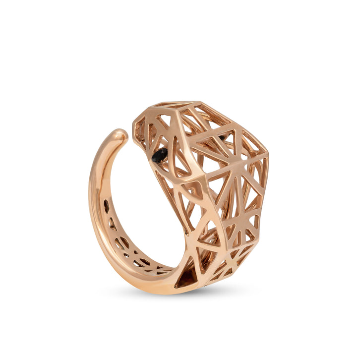 Snake Shape Ring in 18k Rose Gold with Black Onyx Stone