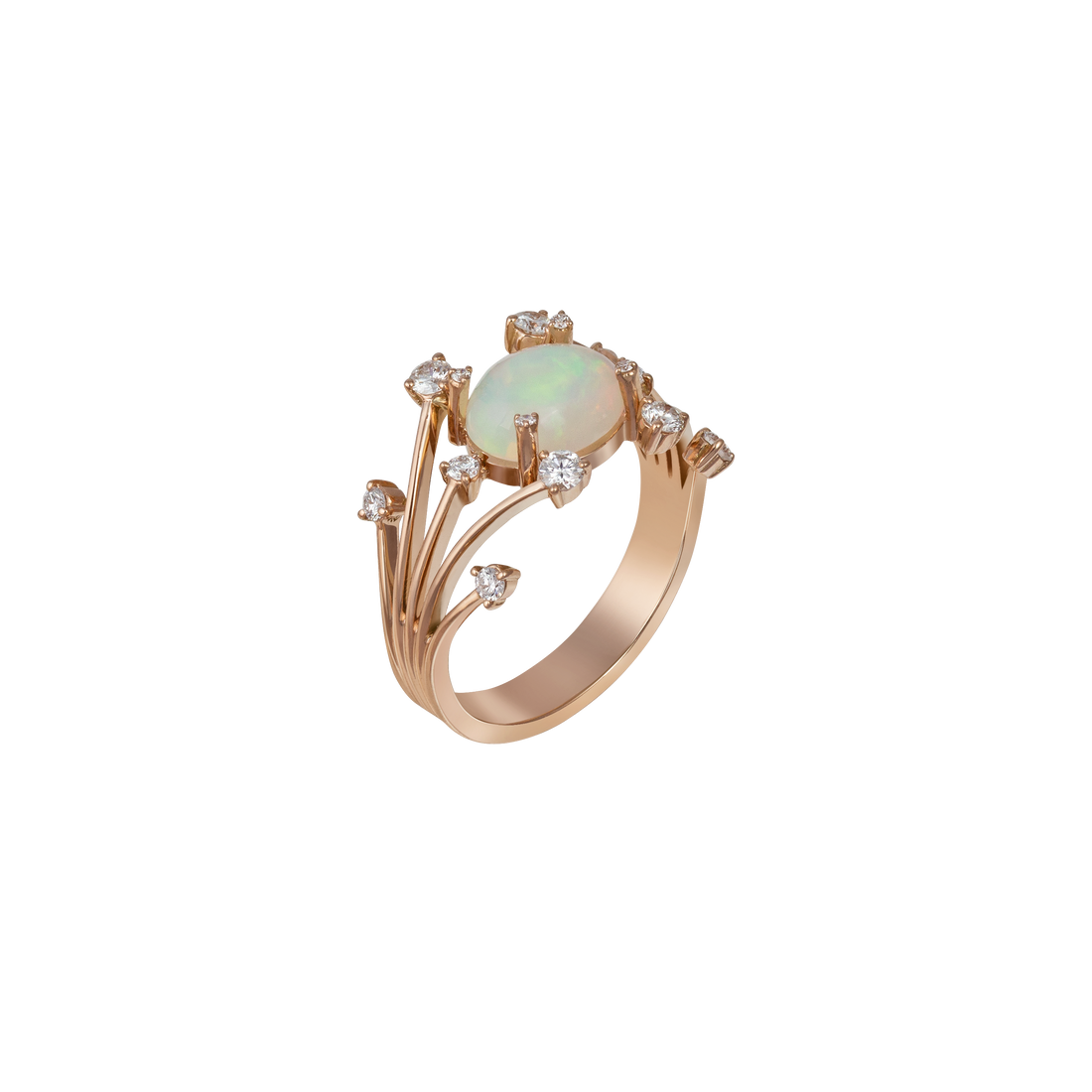 Ring in 18K rose gold with VS-G diamonds and Opal stone
