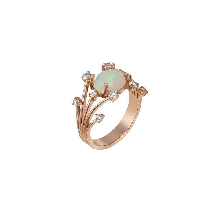 Ring in 18K rose gold with VS-G diamonds and Opal stone