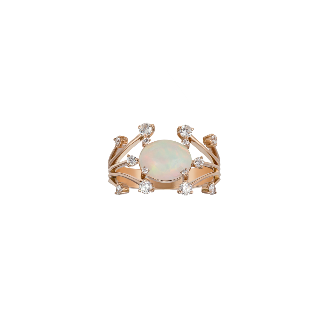 Ring in 18K rose gold with VS-G diamonds and Opal stone