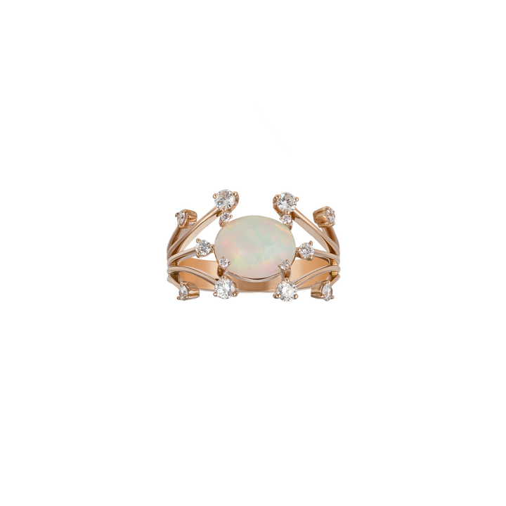 Ring in 18K rose gold with VS-G diamonds and Opal stone