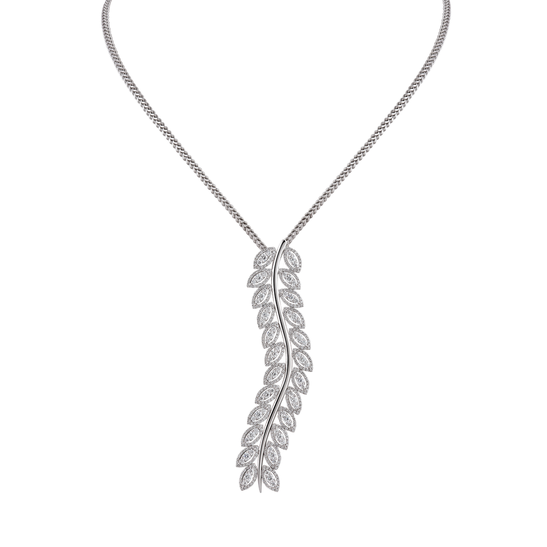 Illusion Necklace in 18K white Gold with VS-G diamond long