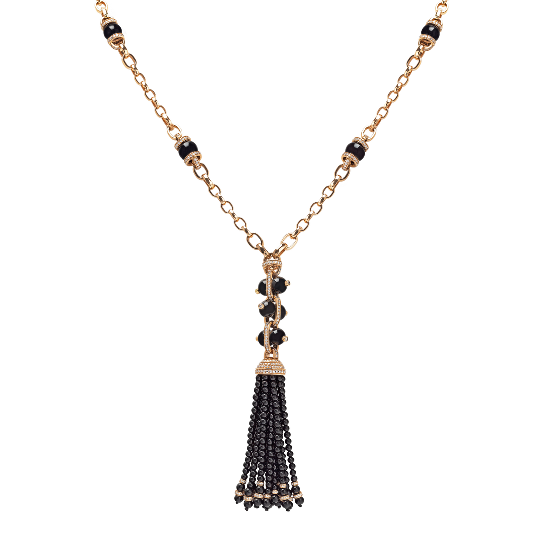 Necklace in 18K yellow gold with VS-G diamonds and black Onyx stone