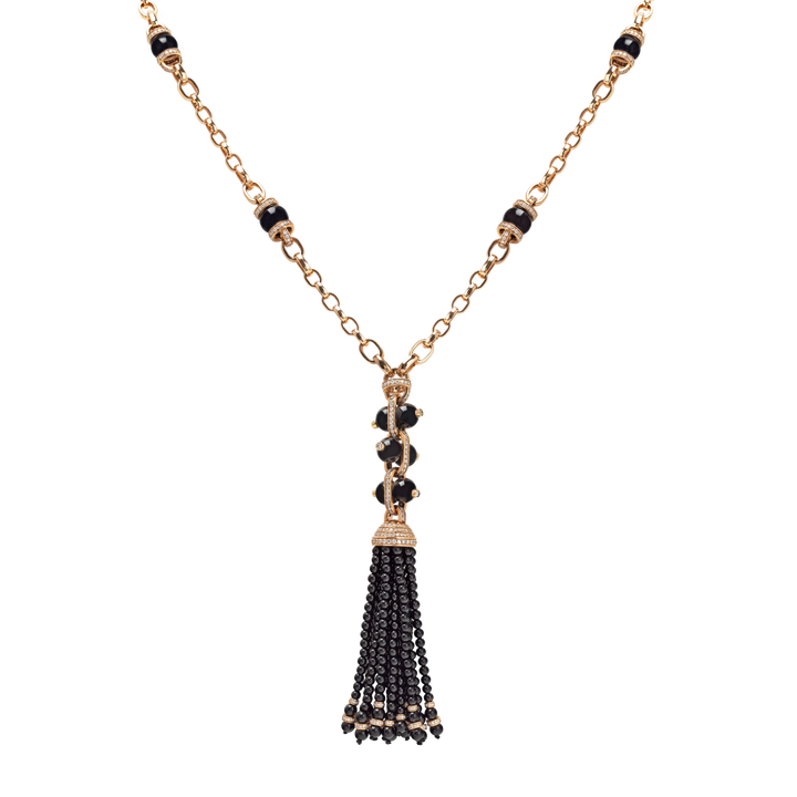 Necklace in 18K yellow gold with VS-G diamonds and black Onyx stone