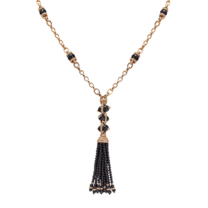 Necklace in 18K yellow gold with VS-G diamonds and black Onyx stone