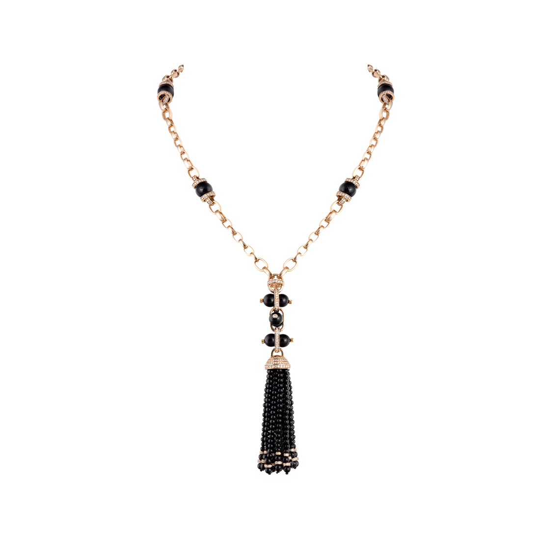 Necklace in 18K yellow gold with VS-G diamonds and black Onyx stone