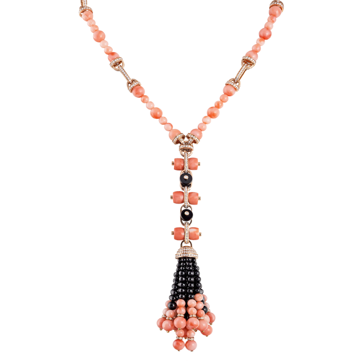 Necklace in 18K yellow gold with VS-G diamonds, black Onyx