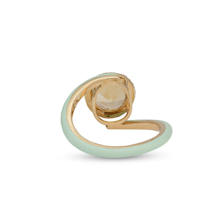 Eye Candy Ring 18K Yellow Gold With Si Diamonds And Citrine Stone and Enamel