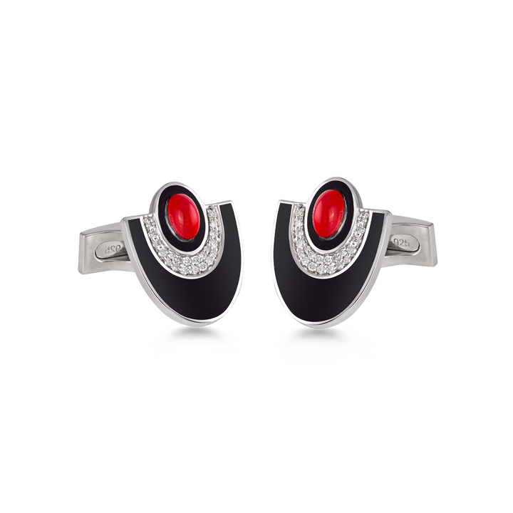 Cufflinks in silver with VS-G Diamond Black Enamel - Josephine